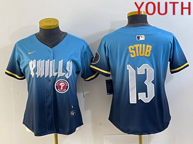 Youth Philadelphia Phillies #13 Stub Blue City Edition 2024 Nike MLB Jersey style 2